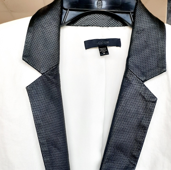 Joe's white Black Leather Collar Trim Tuxedo M blazer Suit Jacket - Picture 2 of 12